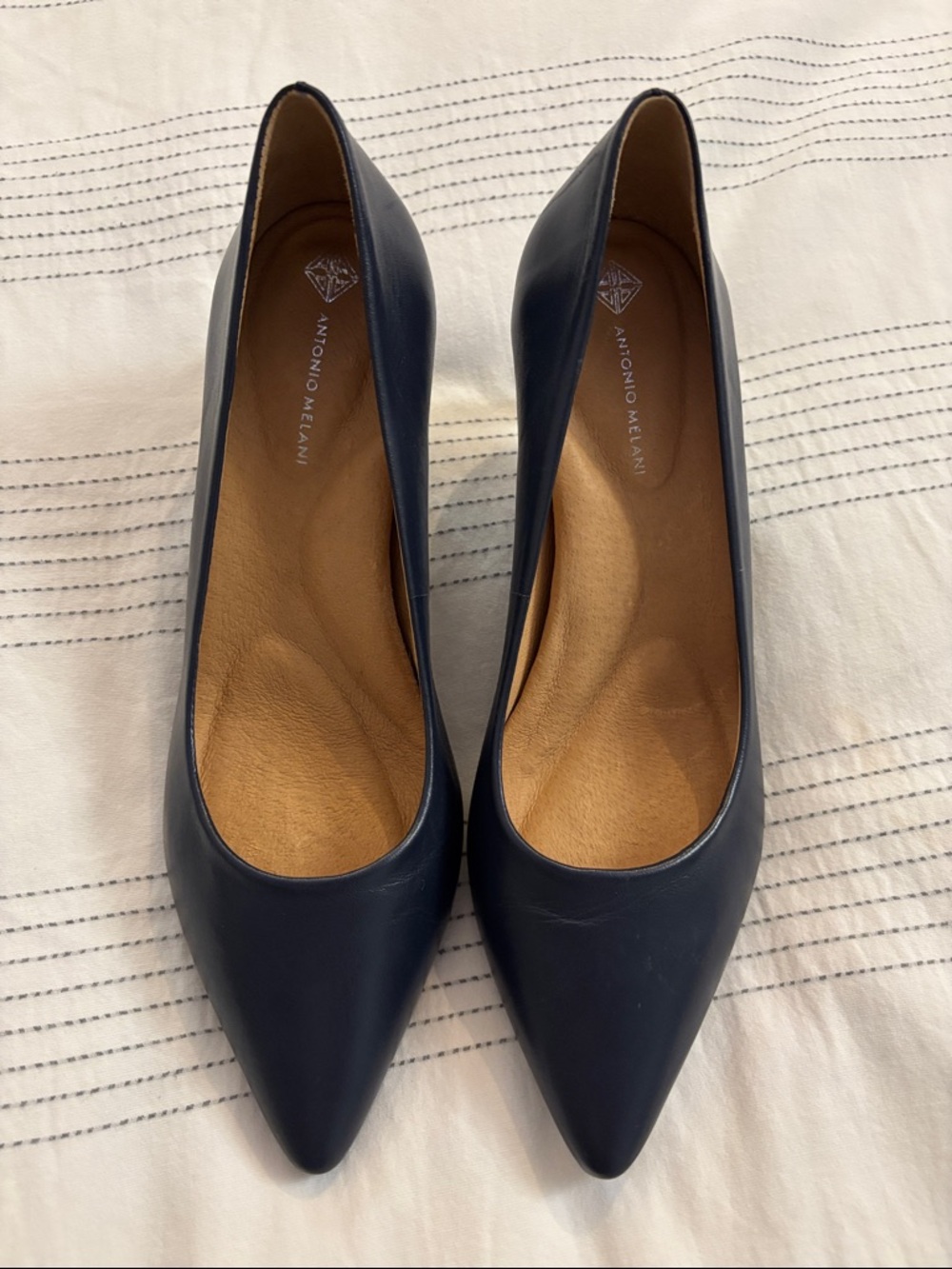 ANTONIO MELANI Navy Pointed-Toe Leather Pumps